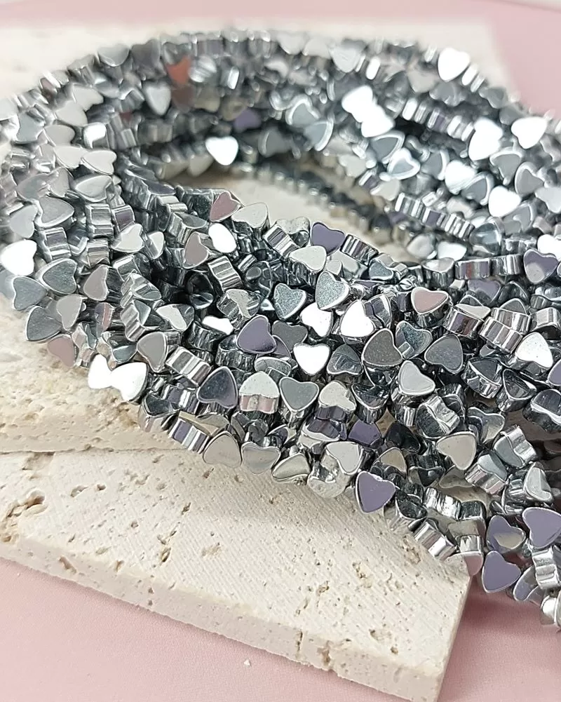Нить 20 см Гематит сердце 4 мм цвет платина (7985-П) купить в Воронеже | Заказать в интернет-магазине Viva Beads
