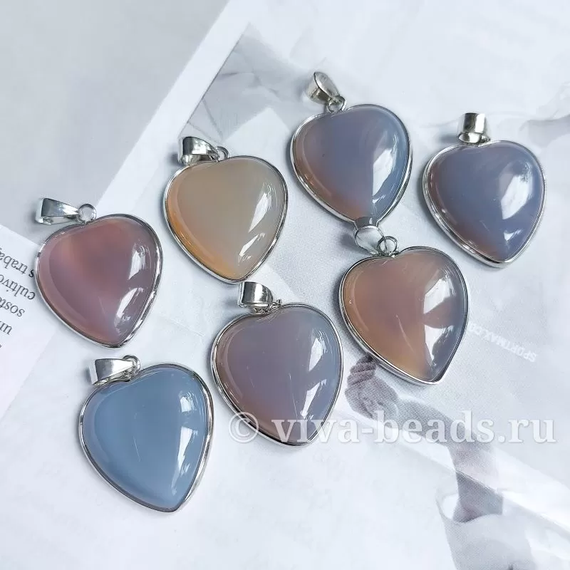 Серый агат подвеска кулон сердце в оправе 28x24x6,5 мм (7367-Р) купить в Воронеже | Заказать в интернет-магазине Viva Beads
