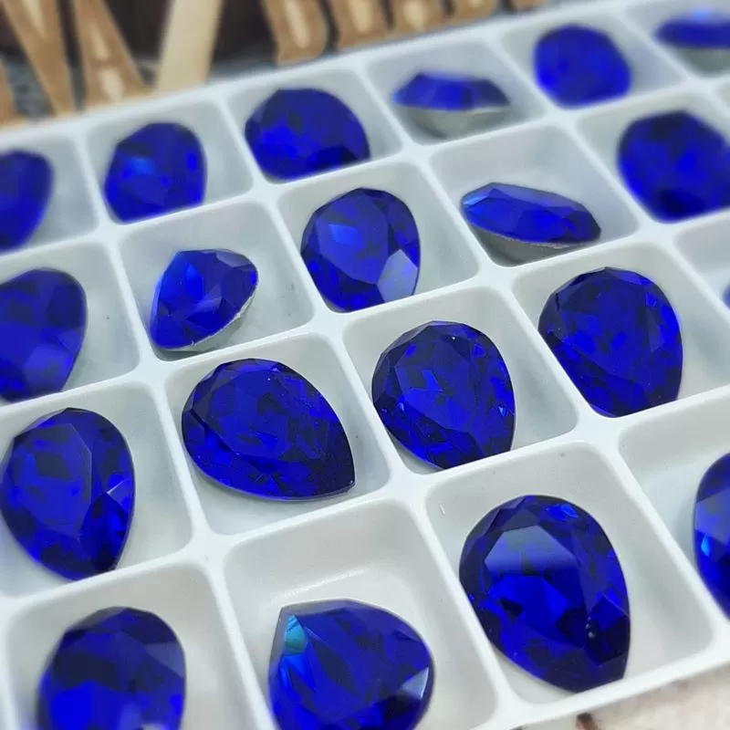 Кристалл капля 10 х 14 мм хрустальное стекло СИНИЙ (4117)