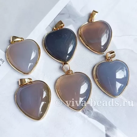 Серый агат подвеска кулон сердце в оправе 28x24x6,5 мм (7367-З) купить в Воронеже | Заказать в интернет-магазине Viva Beads
